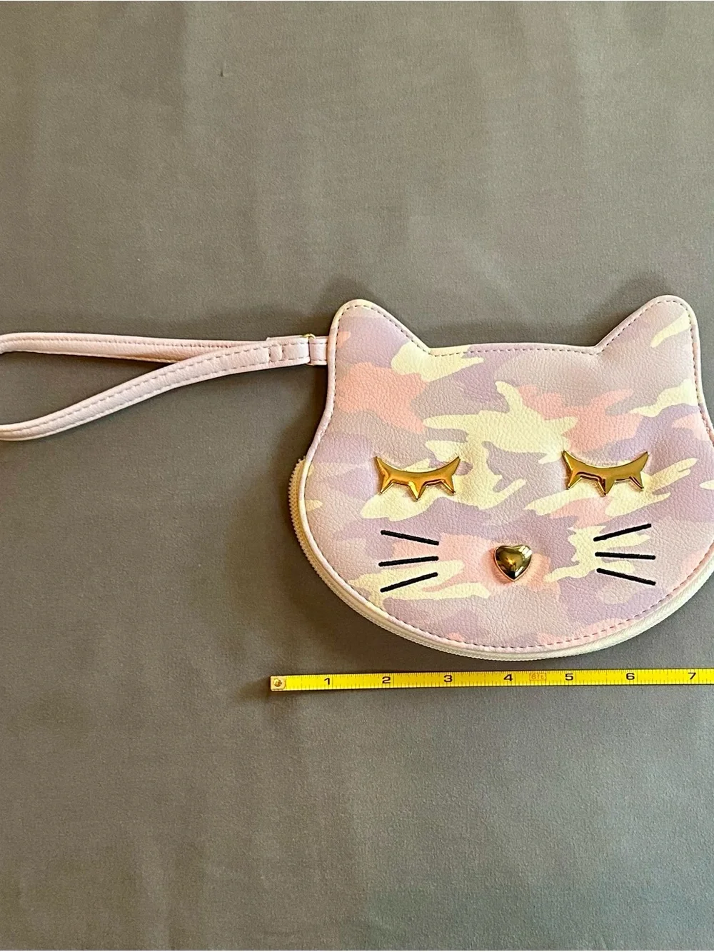 Betsey Johnson Pink Camo Cat Wristlet with Gold Accents